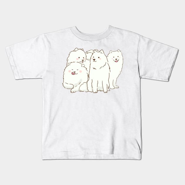 Cute samoyed dogs smiling with tongue out Kids T-Shirt by Mayarart